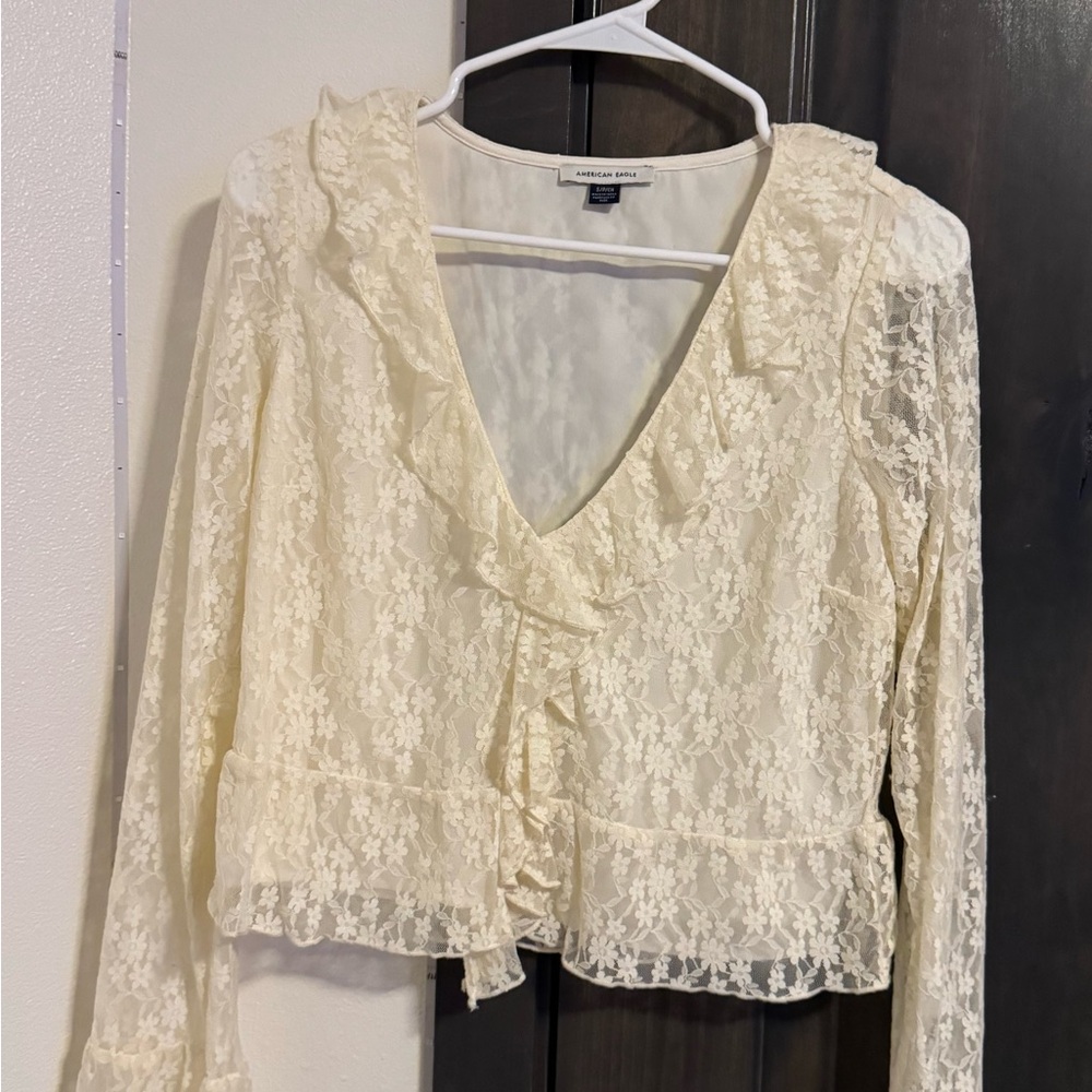 American Eagle Outfitters Cream Lace Blouse